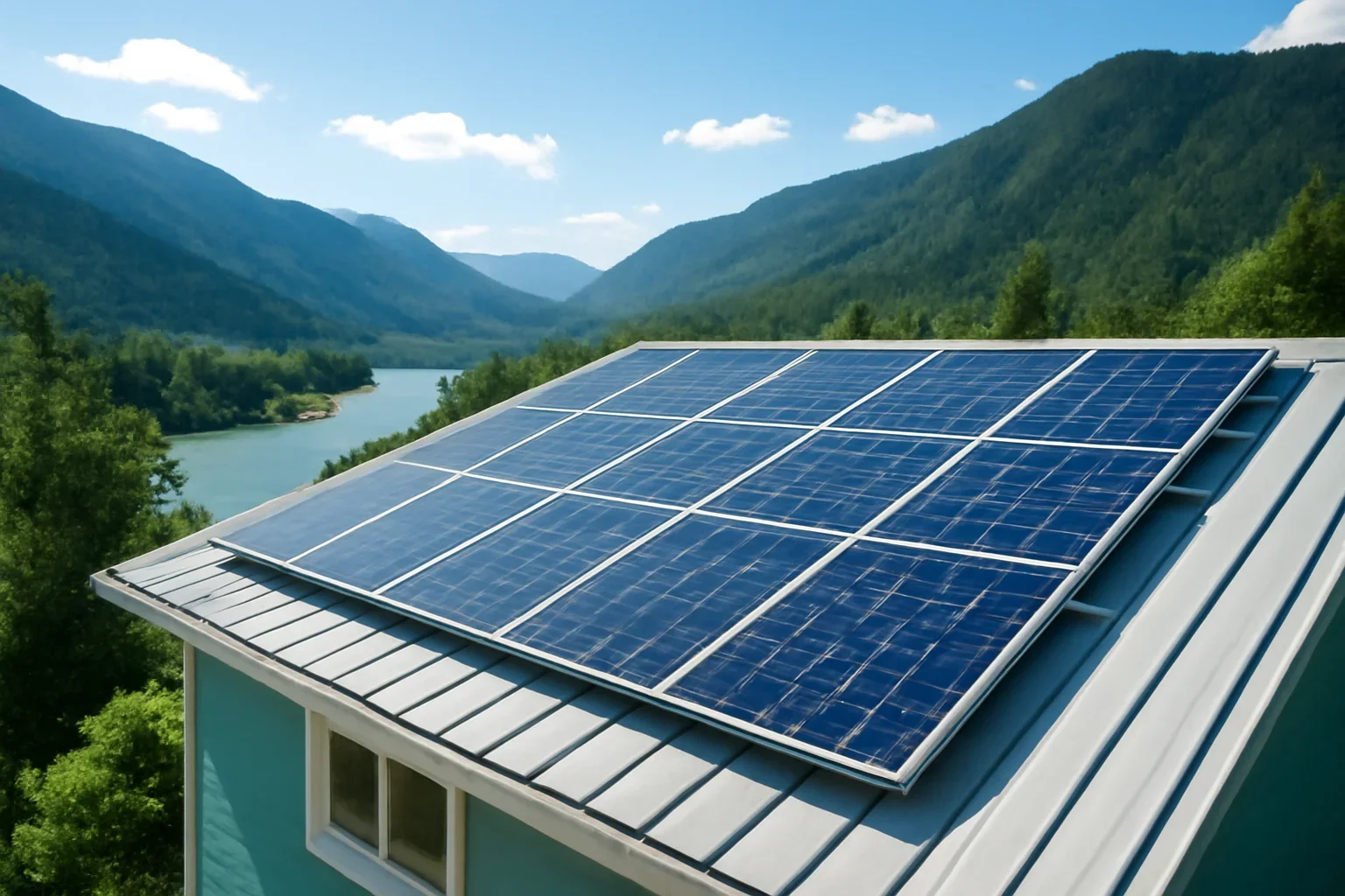 Rooftop solar panels on a property in Lytton, BC