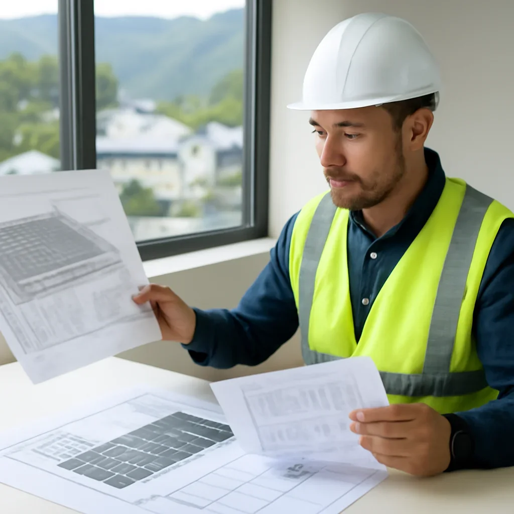 Solar consultant reviewing roof and electrical details for a Lytton, BC project