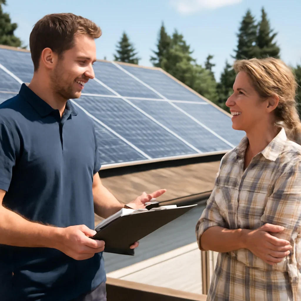 Property owner discussing solar options for Mackenzie, BC