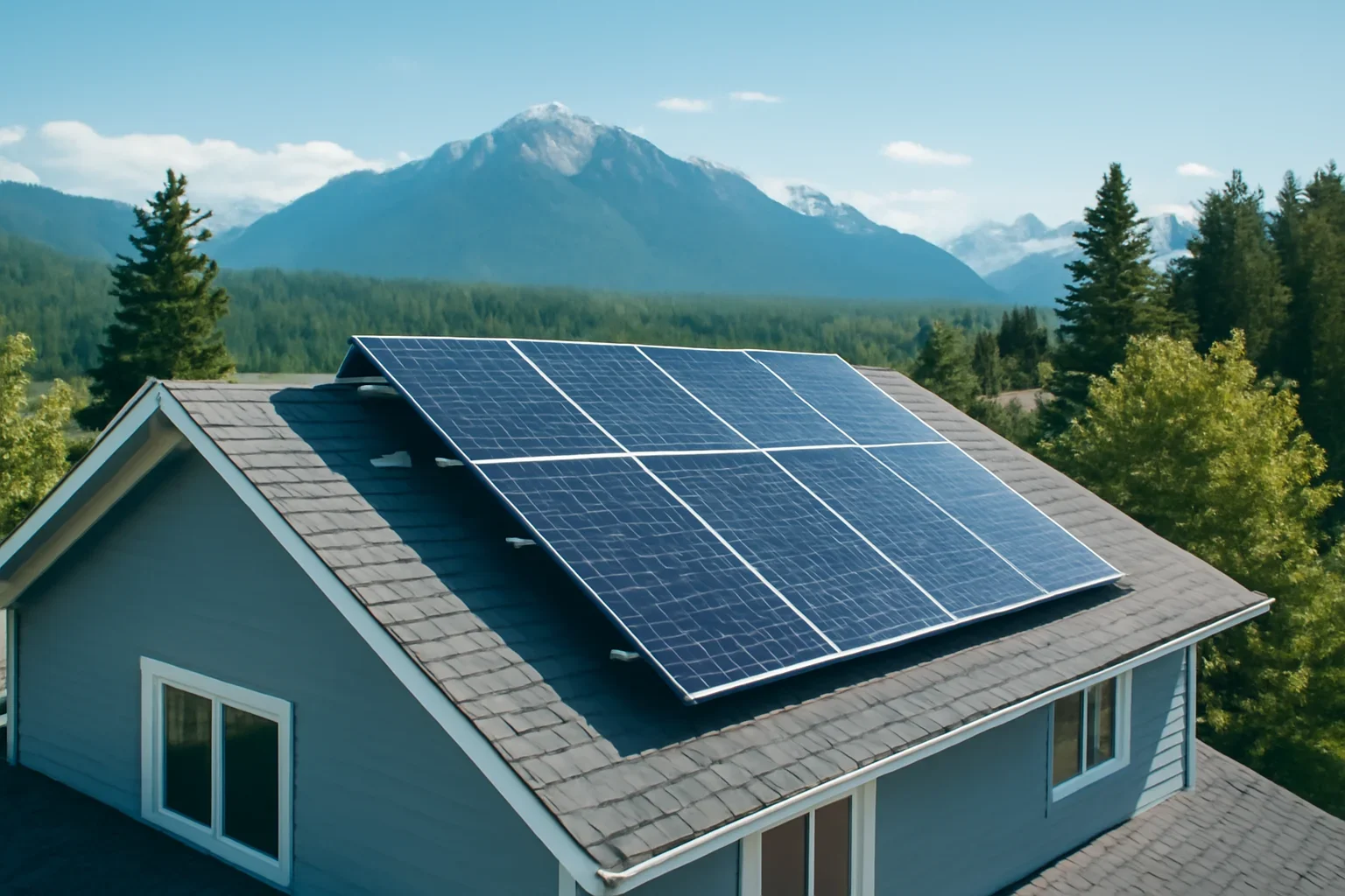 Rooftop solar panels on a property in McBride, BC