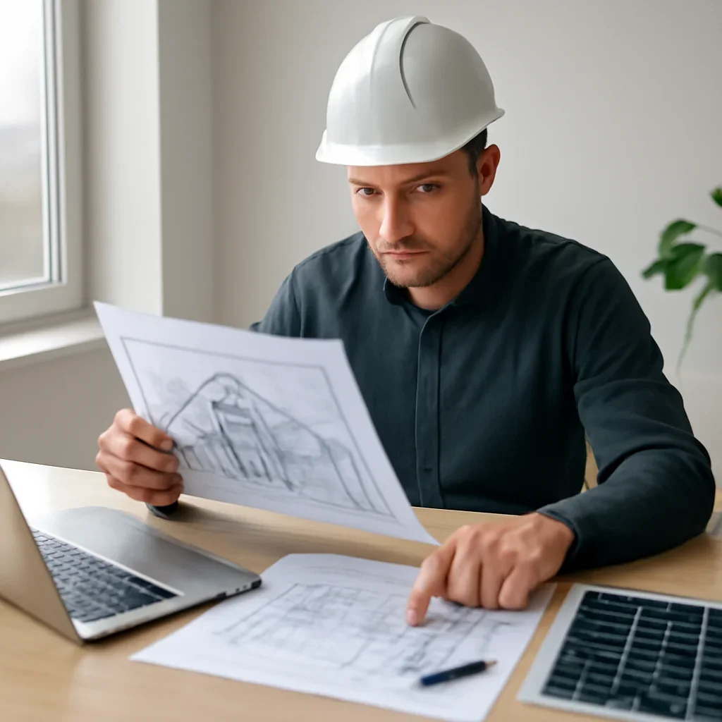 Solar consultant reviewing roof and electrical details for a Merritt, BC project
