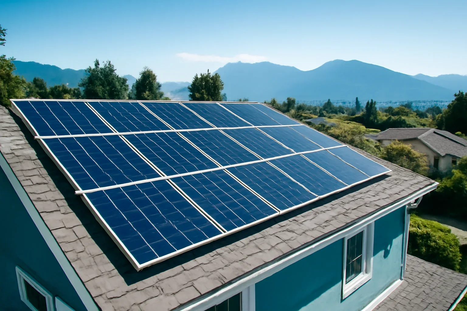 Rooftop solar panels on a property in Metro Vancouver