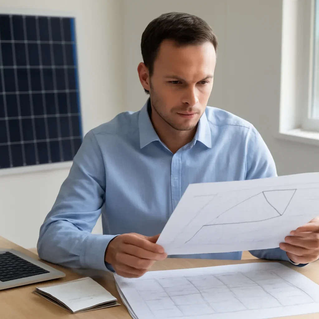 Solar consultant reviewing roof and electrical details for a Midway, BC project