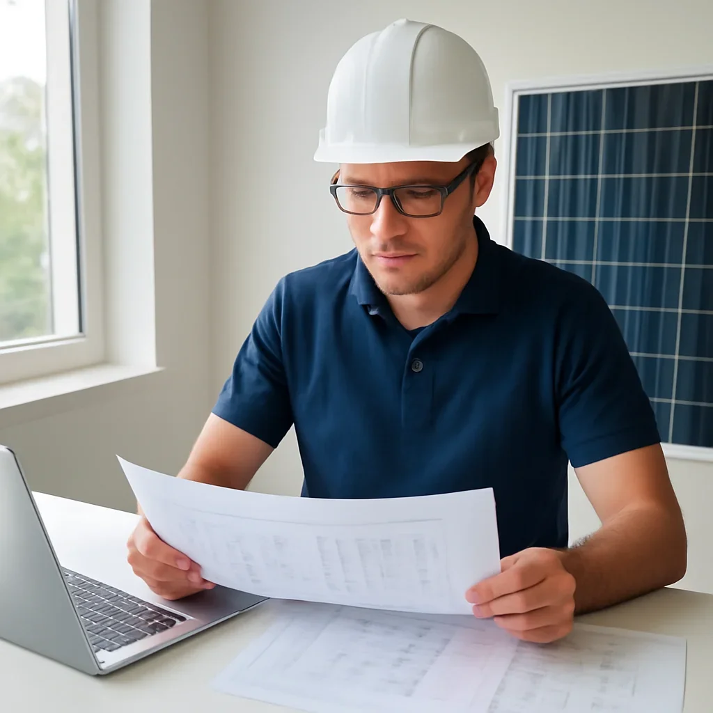 Solar consultant reviewing roof and electrical details for a Mission, BC project