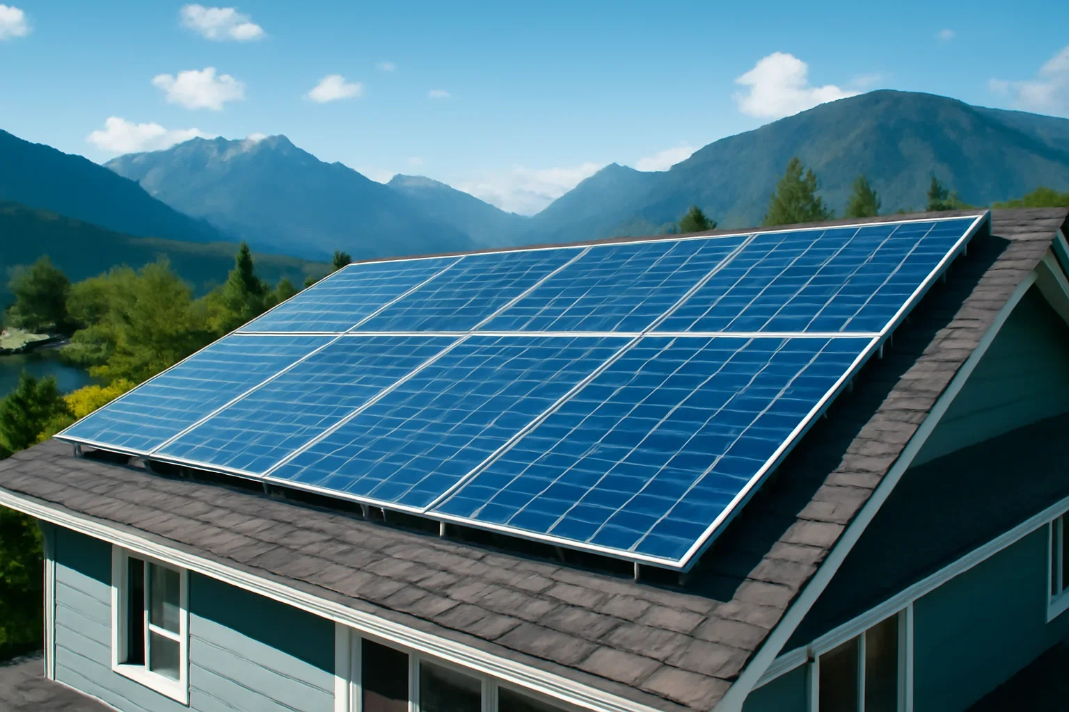 Rooftop solar panels on a property in Montrose, BC