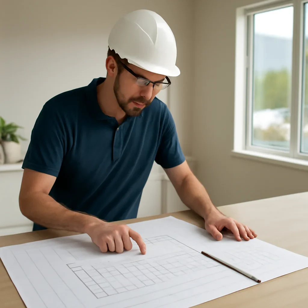 Solar consultant reviewing roof and electrical details for a Montrose, BC project