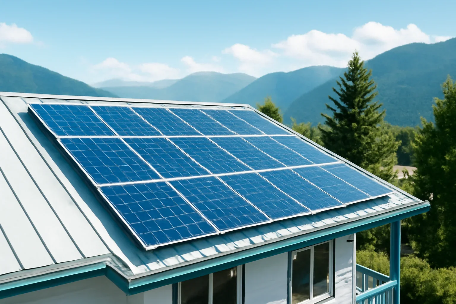 Rooftop solar panels on a property in Nakusp, BC