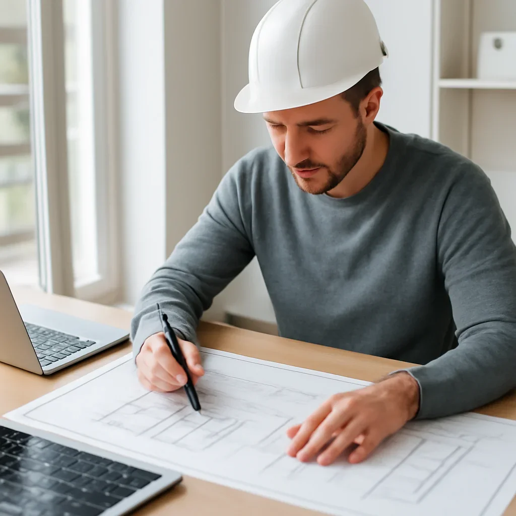 Solar consultant reviewing roof and electrical details for a New Denver, BC project