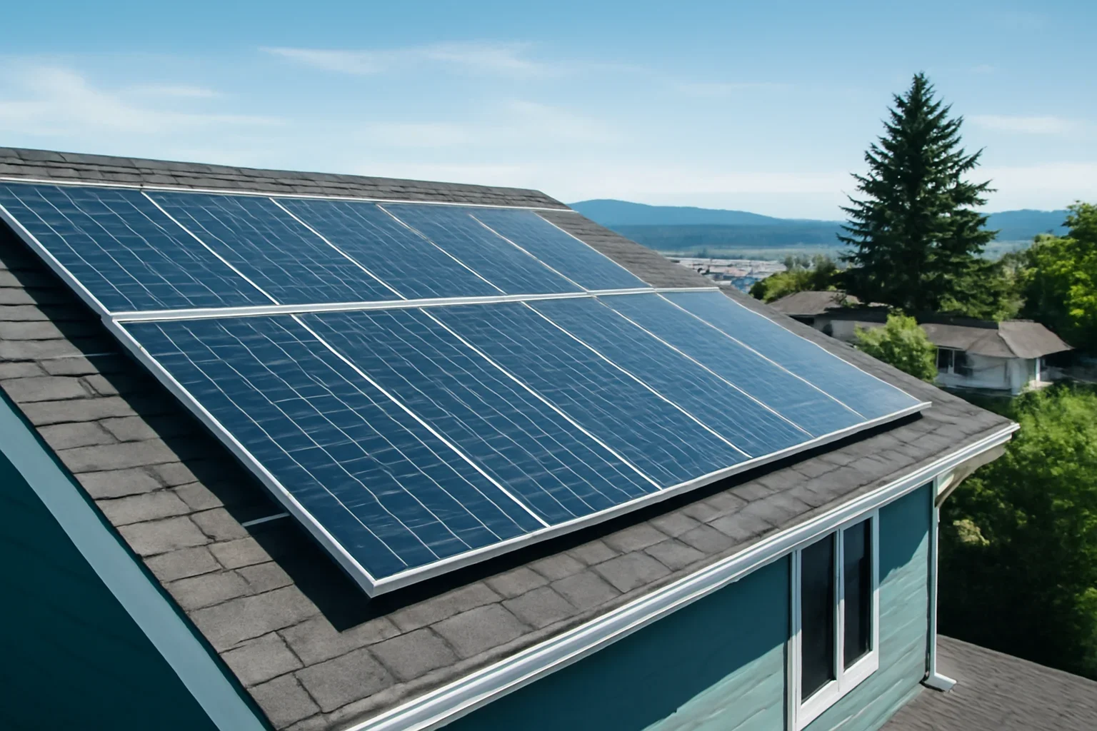Rooftop solar panels on a property in New Westminster, BC