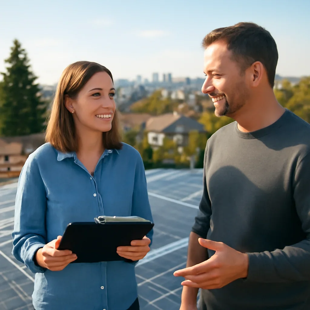 Property owner discussing solar options for New Westminster, BC