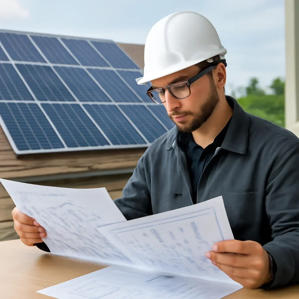 Solar consultant reviewing roof and electrical details for a North Cowichan, BC project