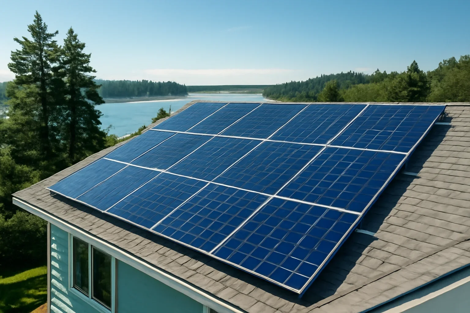 Rooftop solar panels on a property in North Saanich, BC