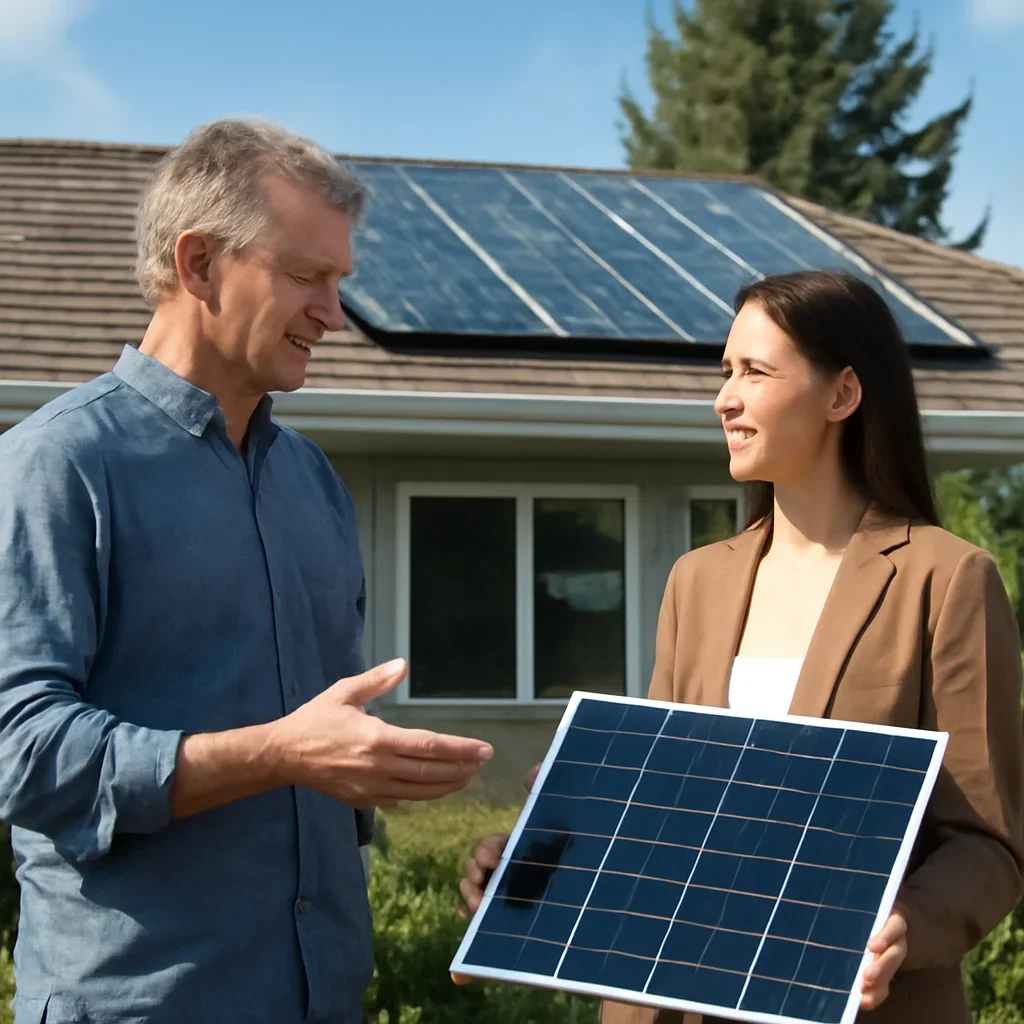 Property owner discussing solar options for North Saanich, BC