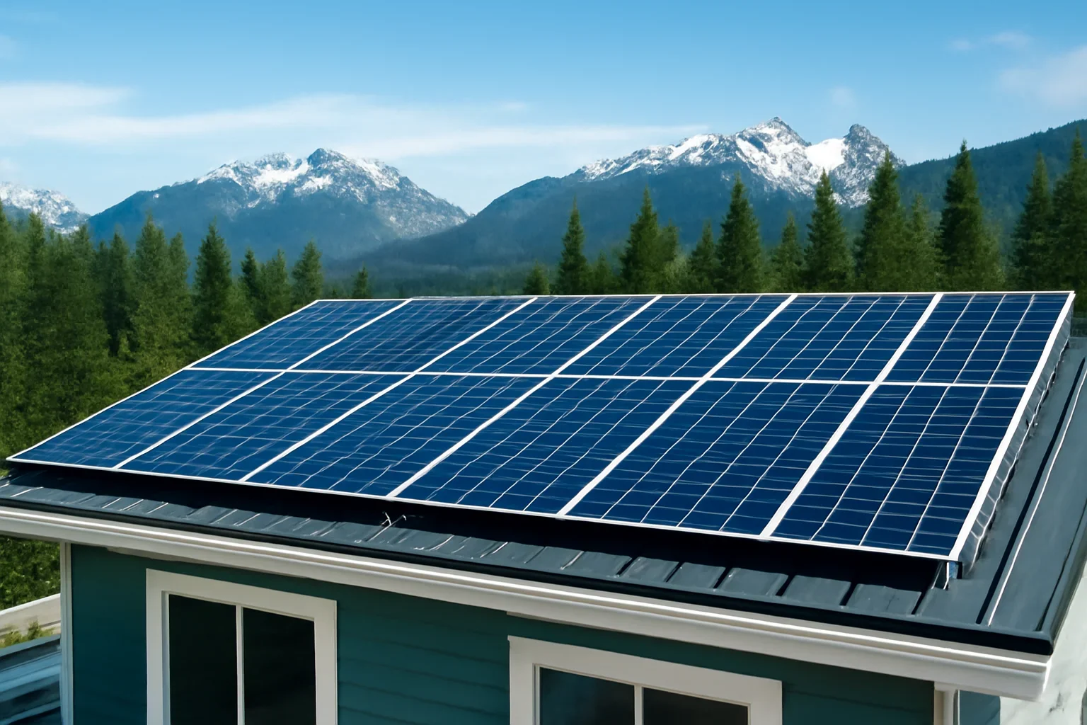 Rooftop solar panels on a property in Northern BC