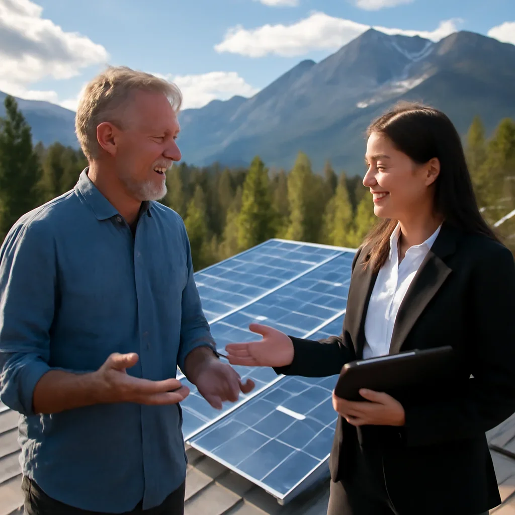 Property owner discussing solar options for Northern Rockies, BC