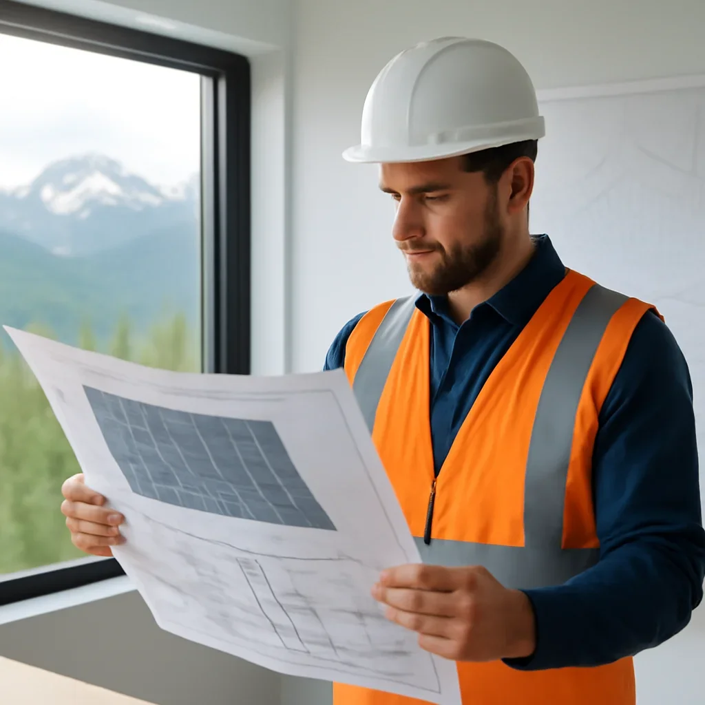 Solar consultant reviewing roof and electrical details for a Northern Rockies, BC project