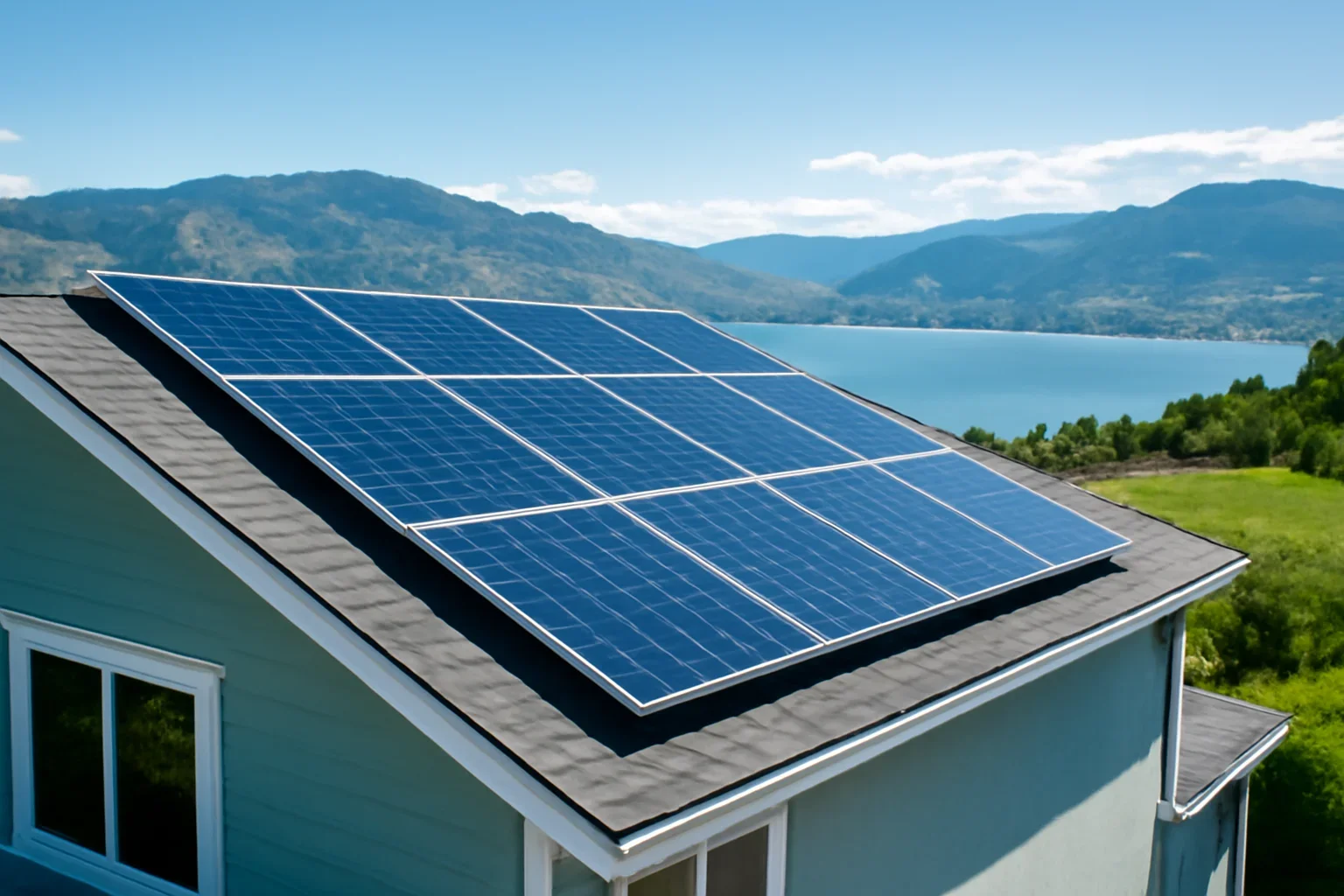 Rooftop solar panels on a property in Okanagan