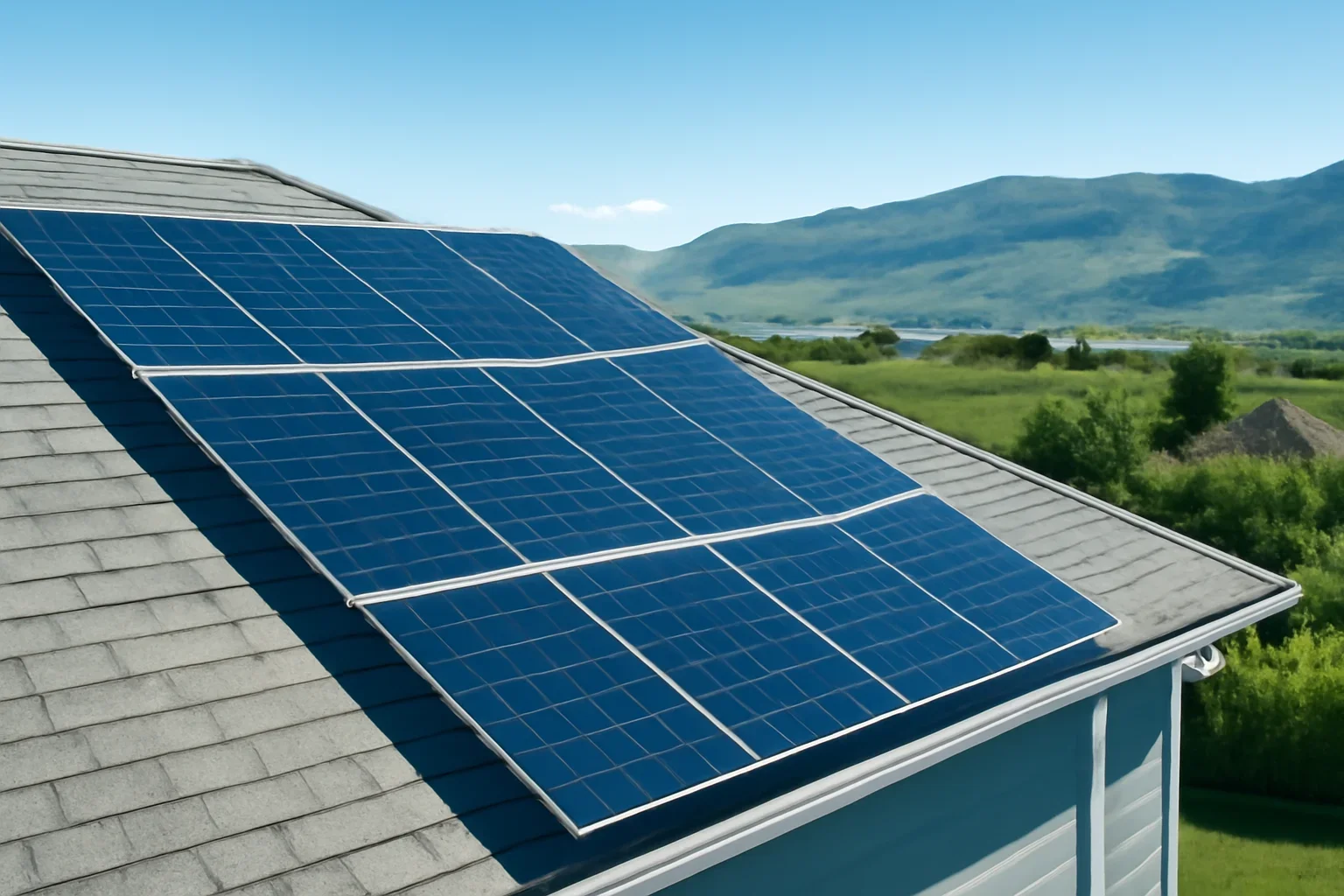 Rooftop solar panels on a property in Oliver, BC
