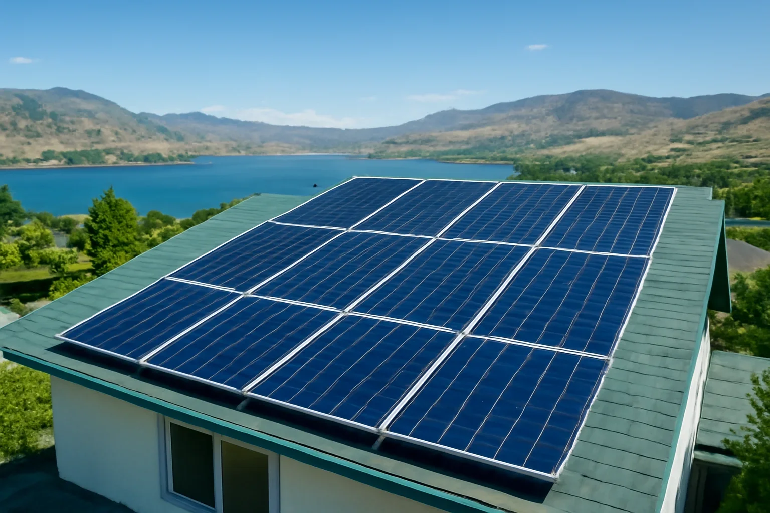 Rooftop solar panels on a property in Osoyoos, BC