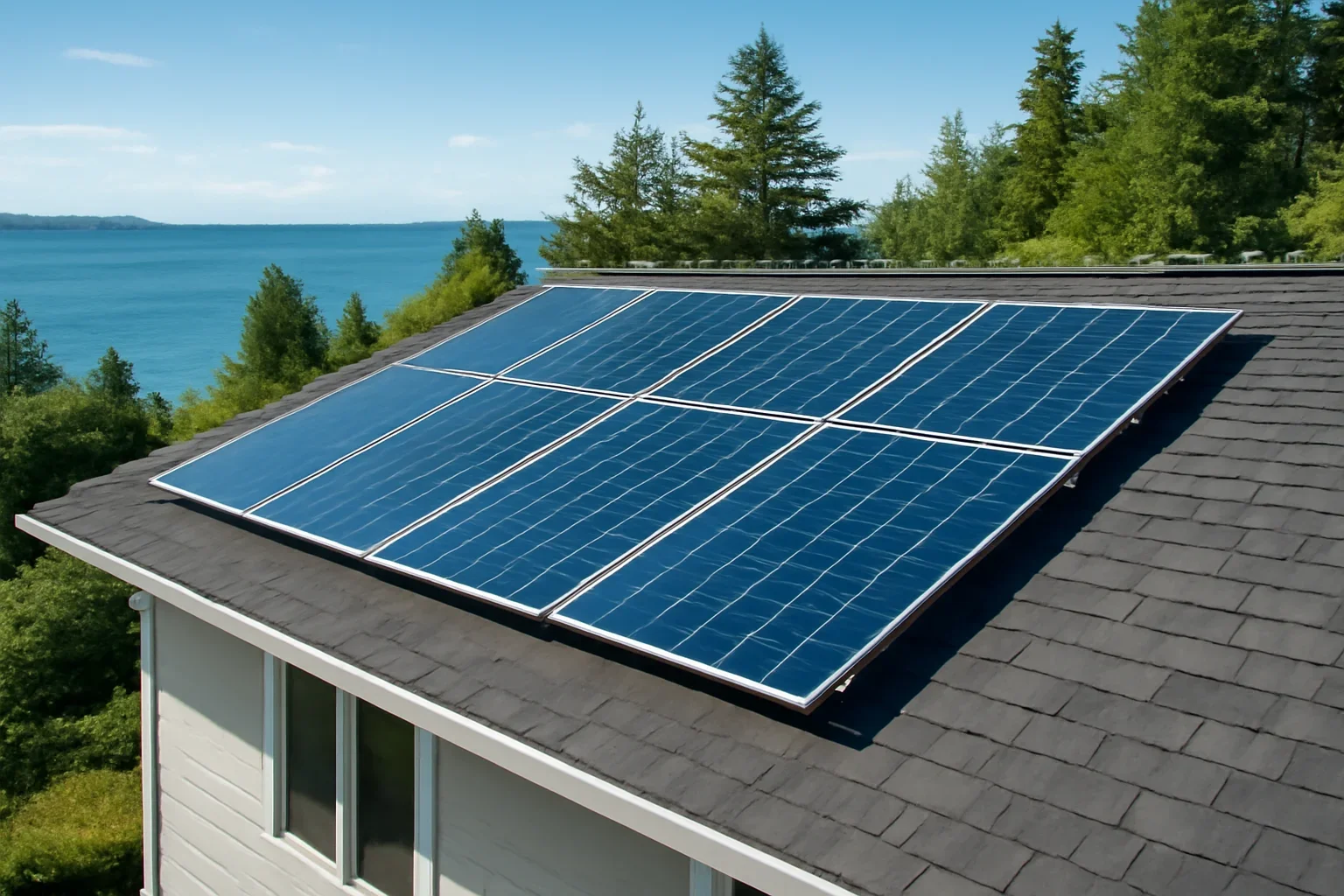 Rooftop solar panels on a property in Parksville, BC