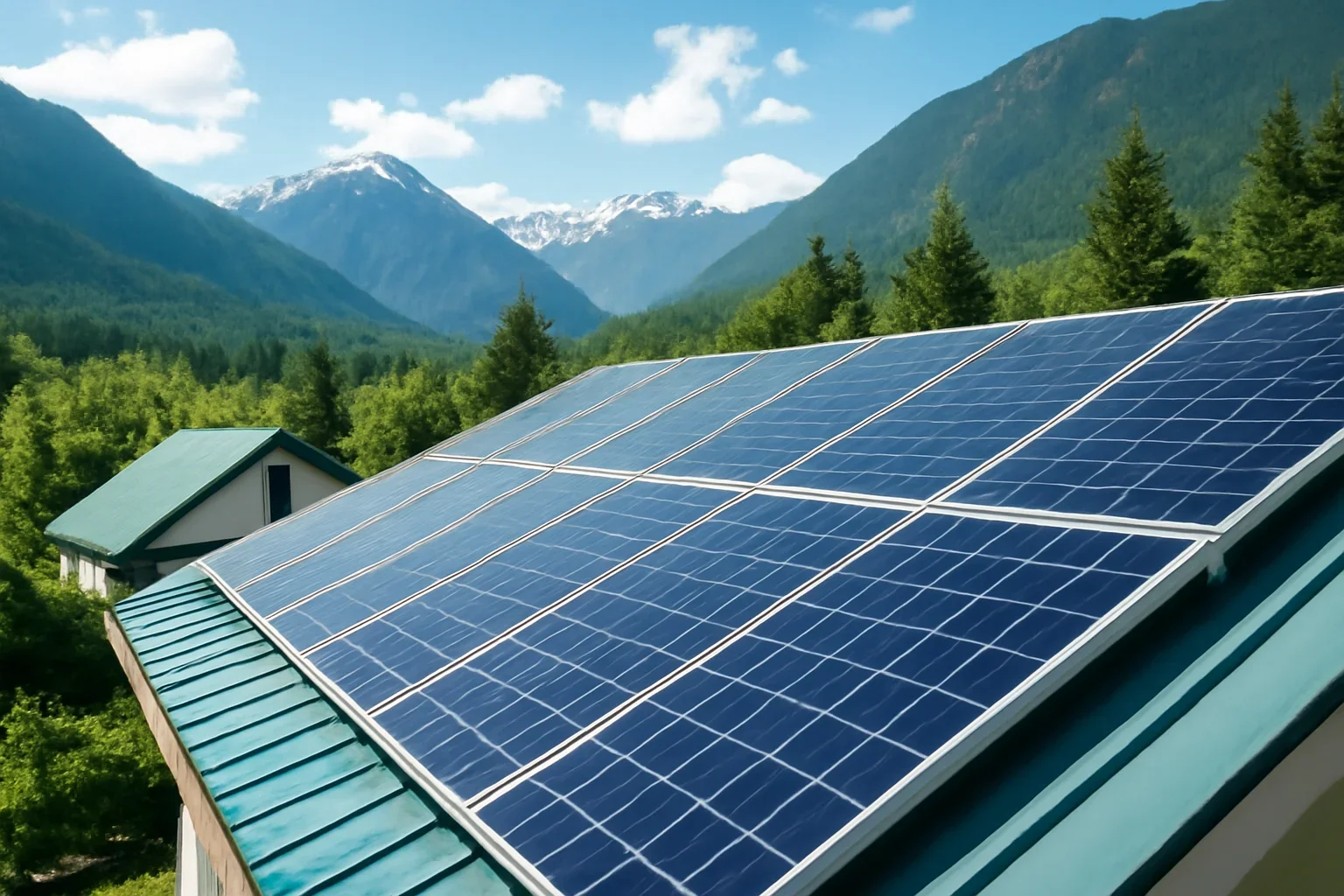 Rooftop solar panels on a property in Pemberton, BC