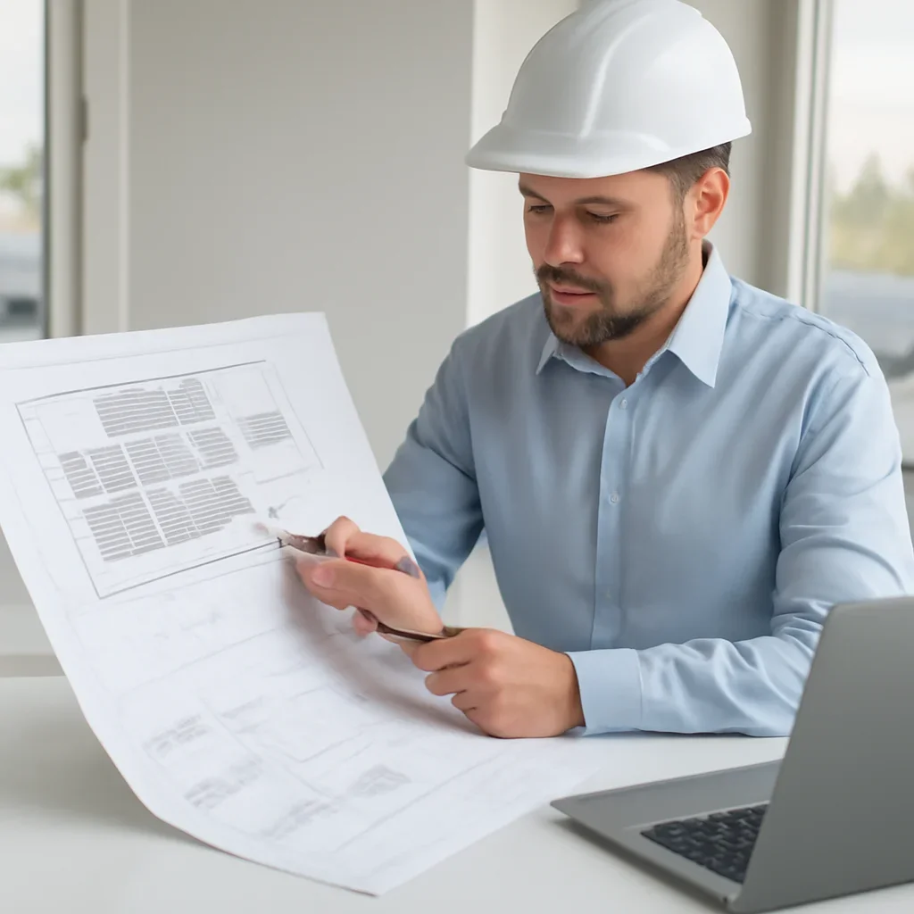 Solar consultant reviewing roof and electrical details for a Pitt Meadows, BC project