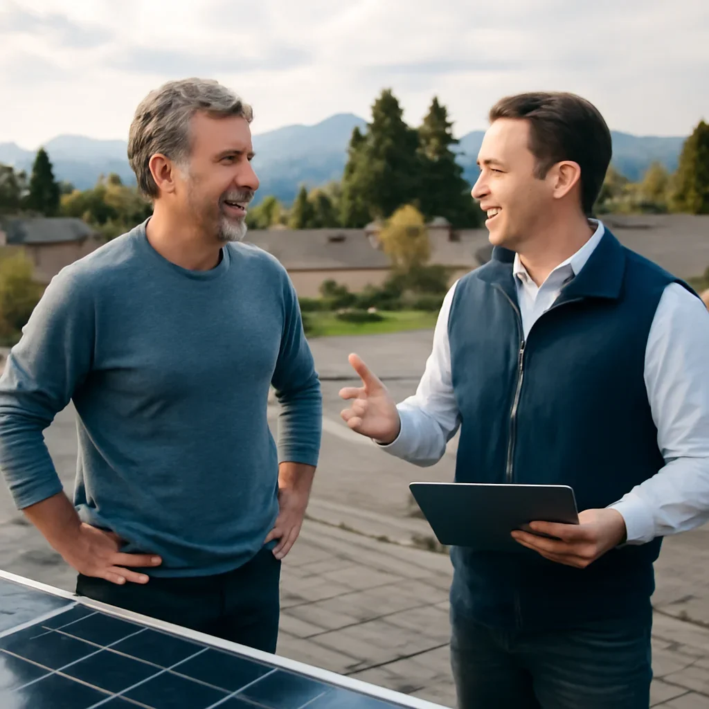 Property owner discussing solar options for Port Alberni, BC