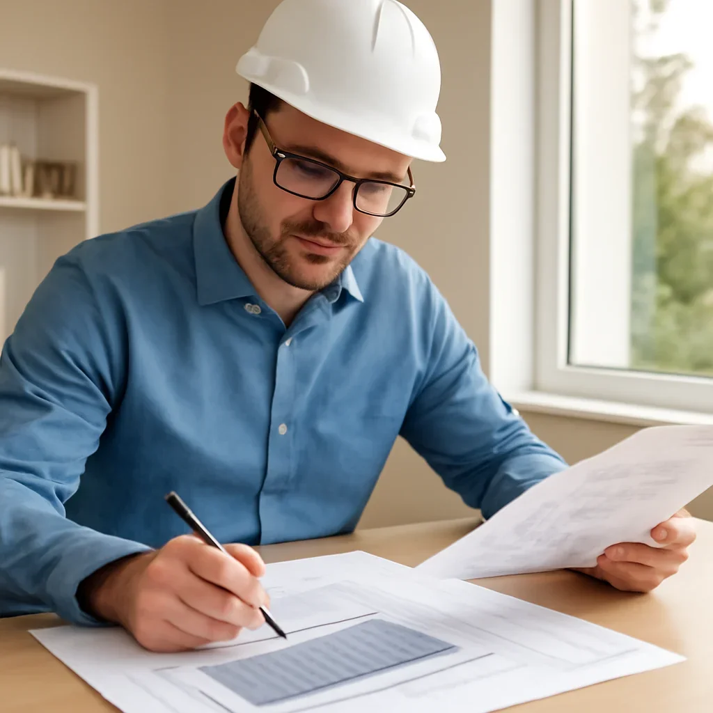 Solar consultant reviewing roof and electrical details for a Port Alberni, BC project