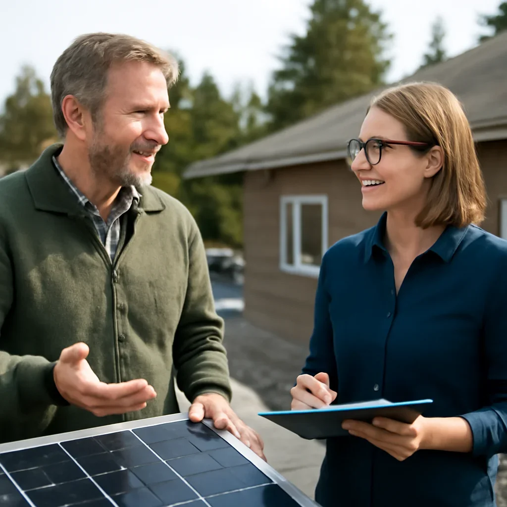 Property owner discussing solar options for Port Clements, BC
