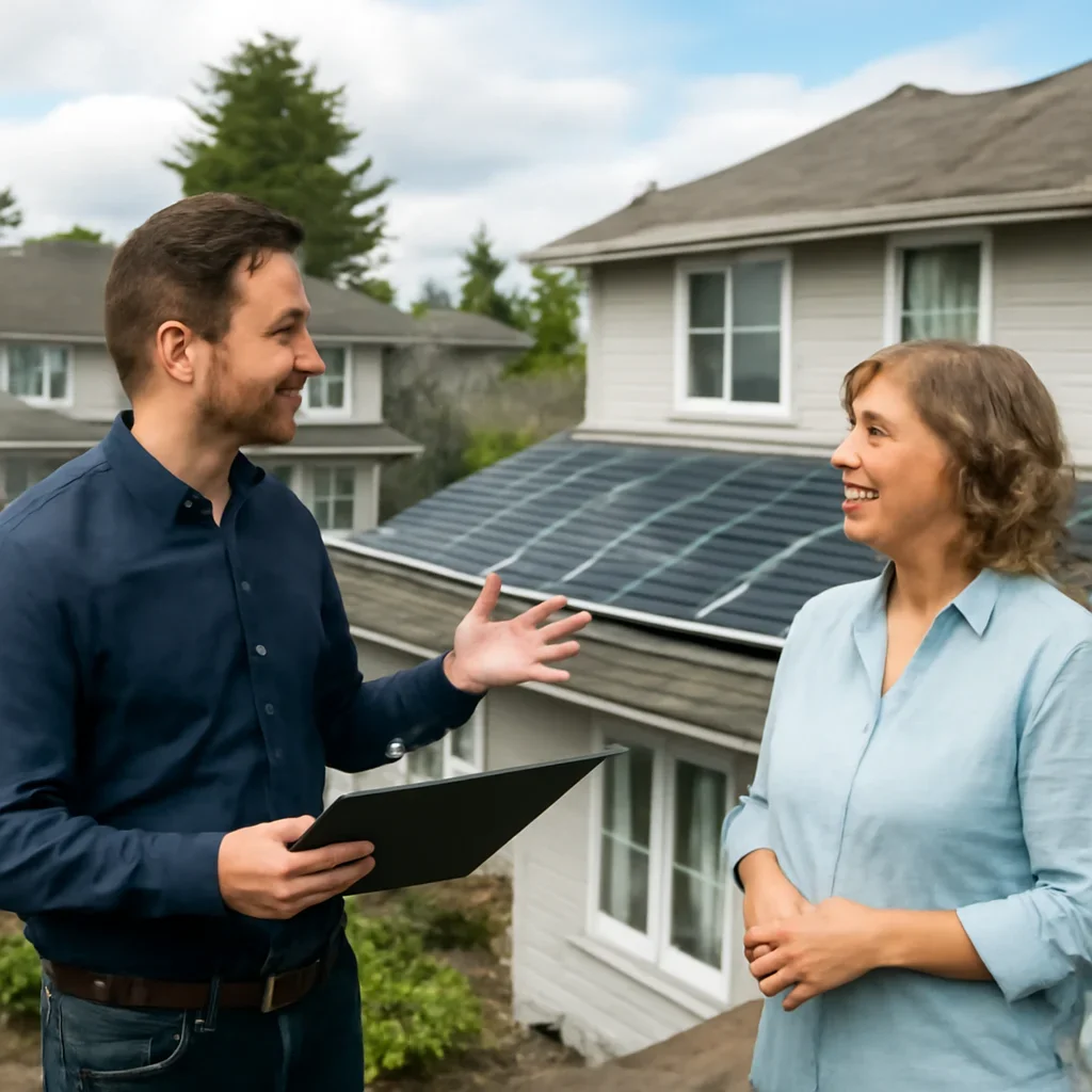 Property owner discussing solar options for Port Coquitlam, BC
