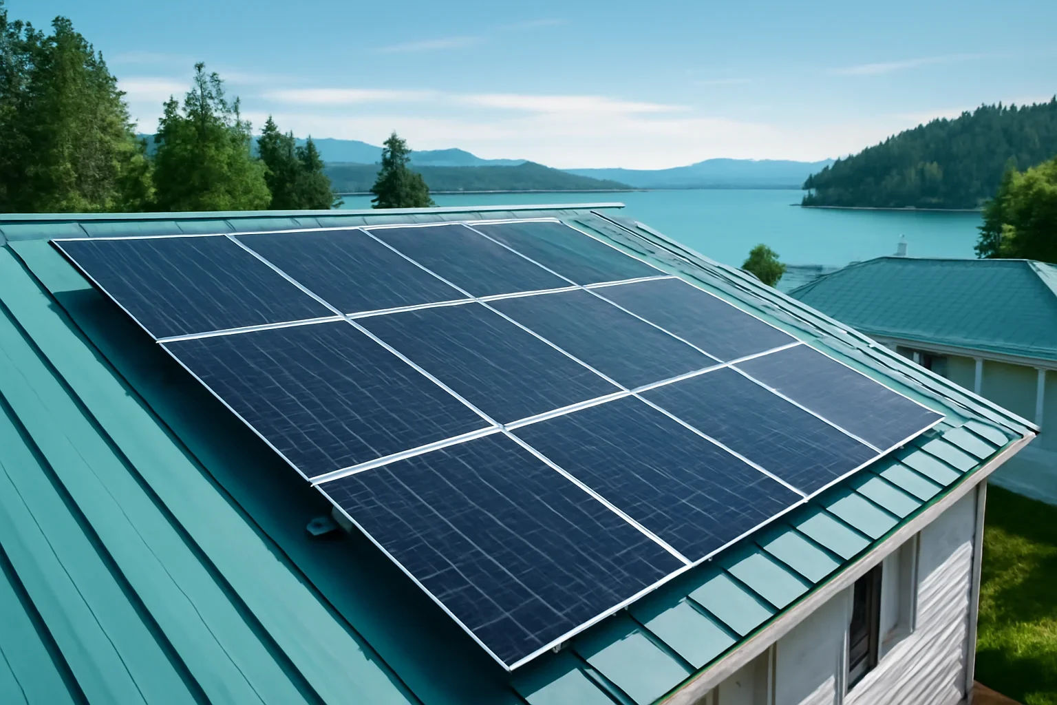 Rooftop solar panels on a property in Port Edward, BC
