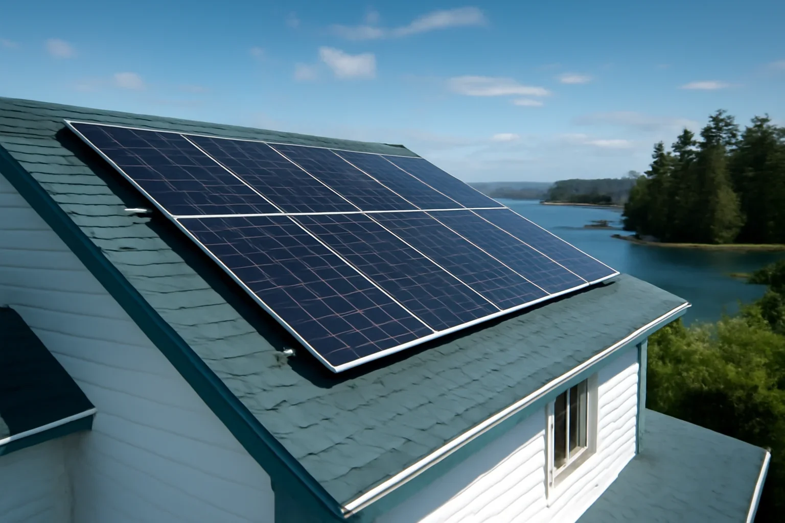 Rooftop solar panels on a property in Port Hardy, BC