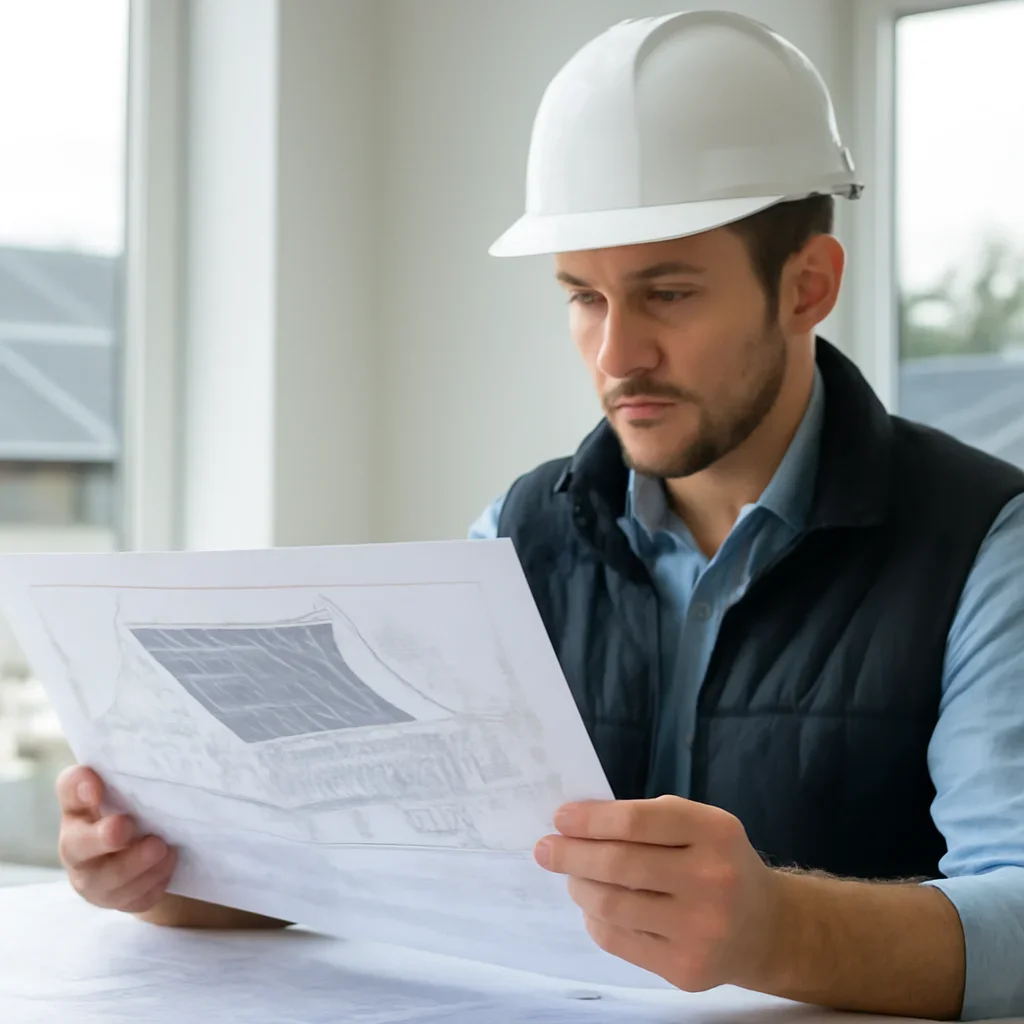 Solar consultant reviewing roof and electrical details for a Port Hardy, BC project
