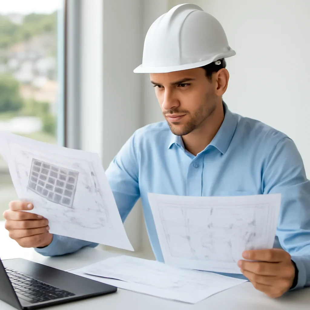 Solar consultant reviewing roof and electrical details for a Port Moody, BC project