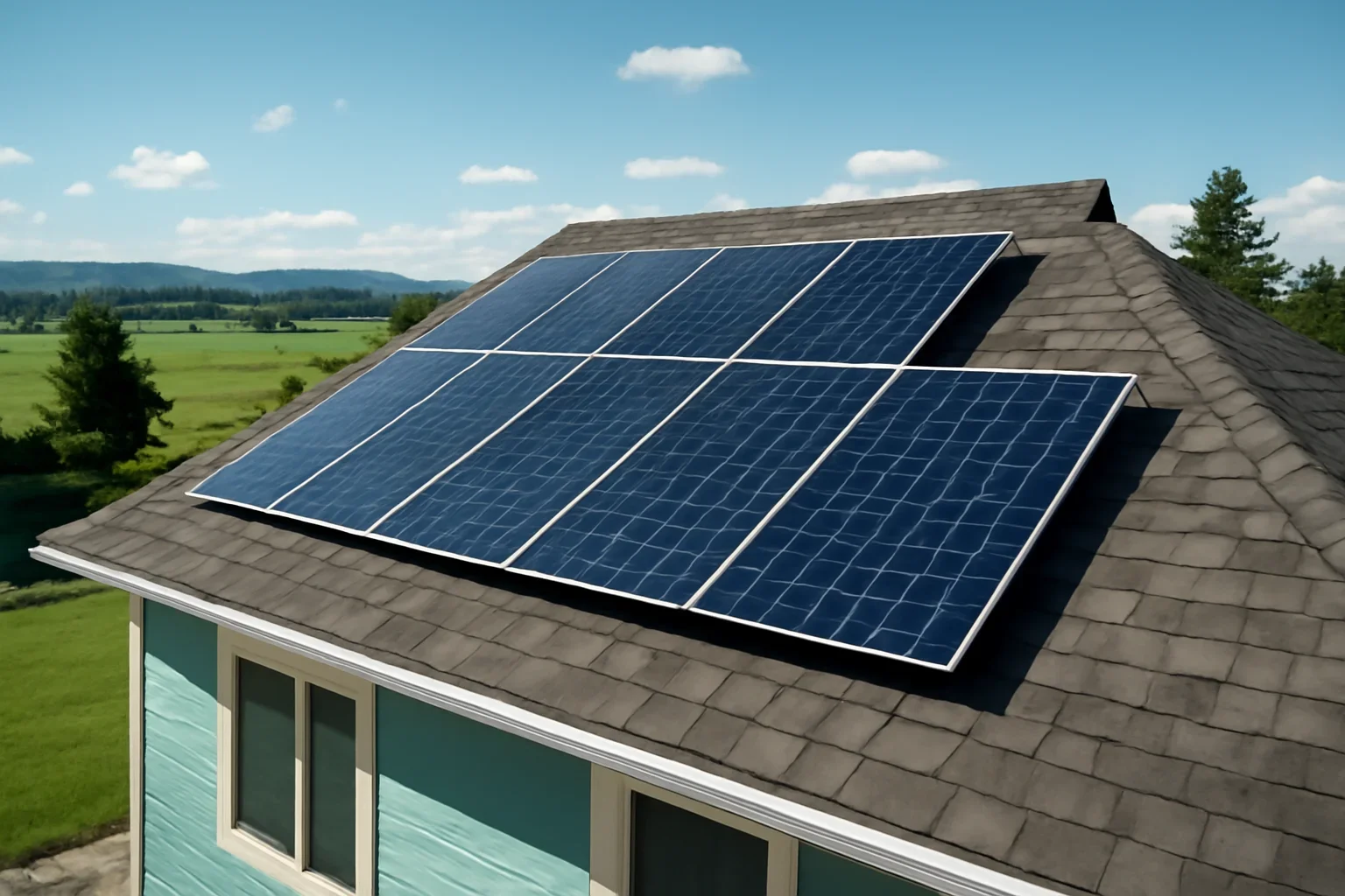 Rooftop solar panels on a property in Pouce Coupe, BC