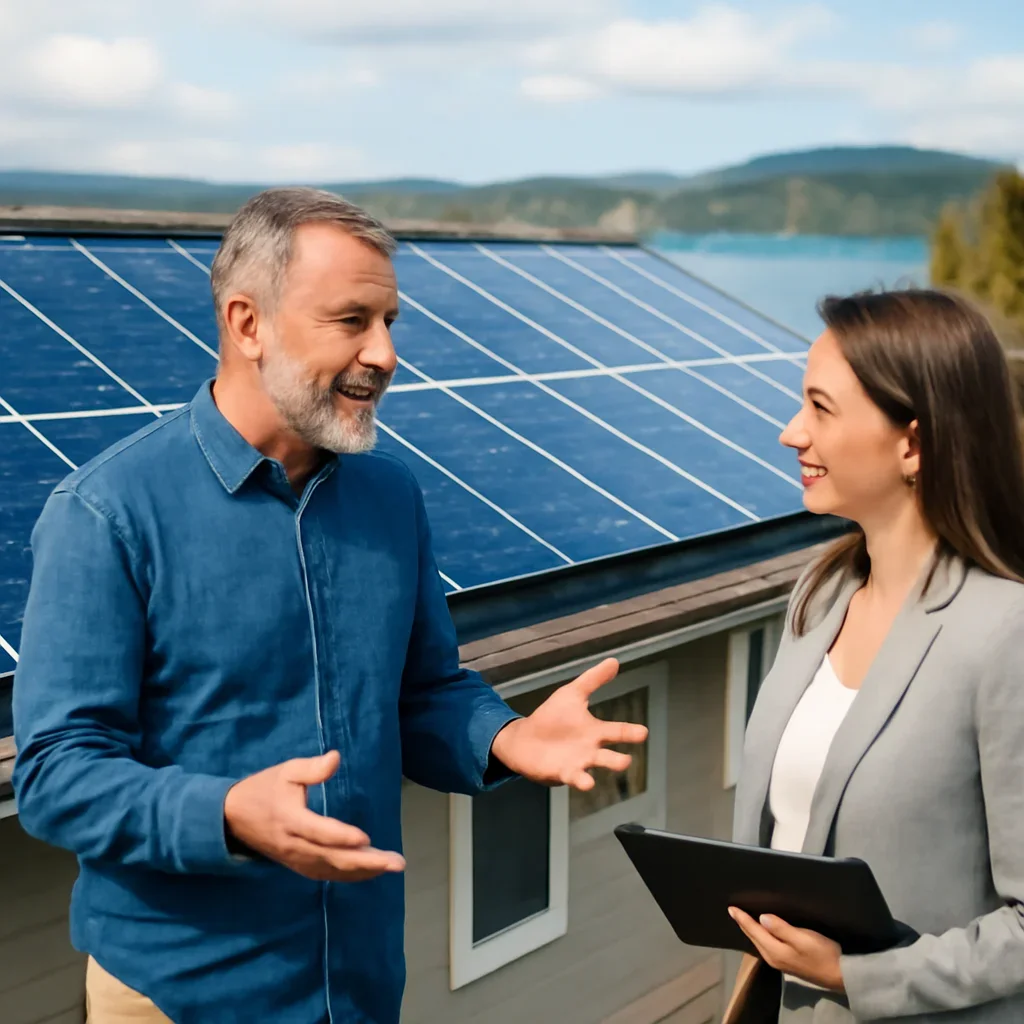 Property owner discussing solar options for Powell River, BC