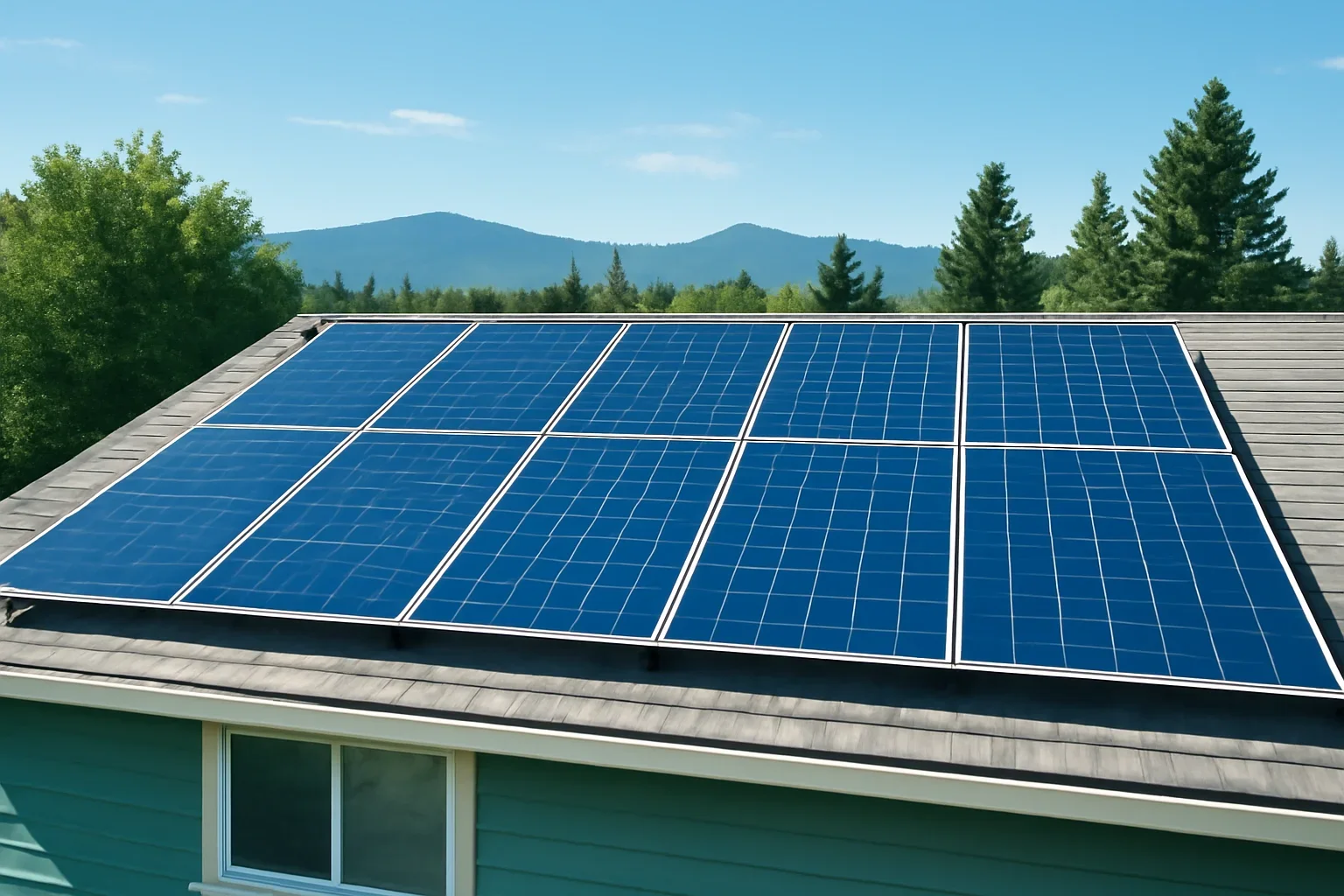 Rooftop solar panels on a property in Princeton, BC