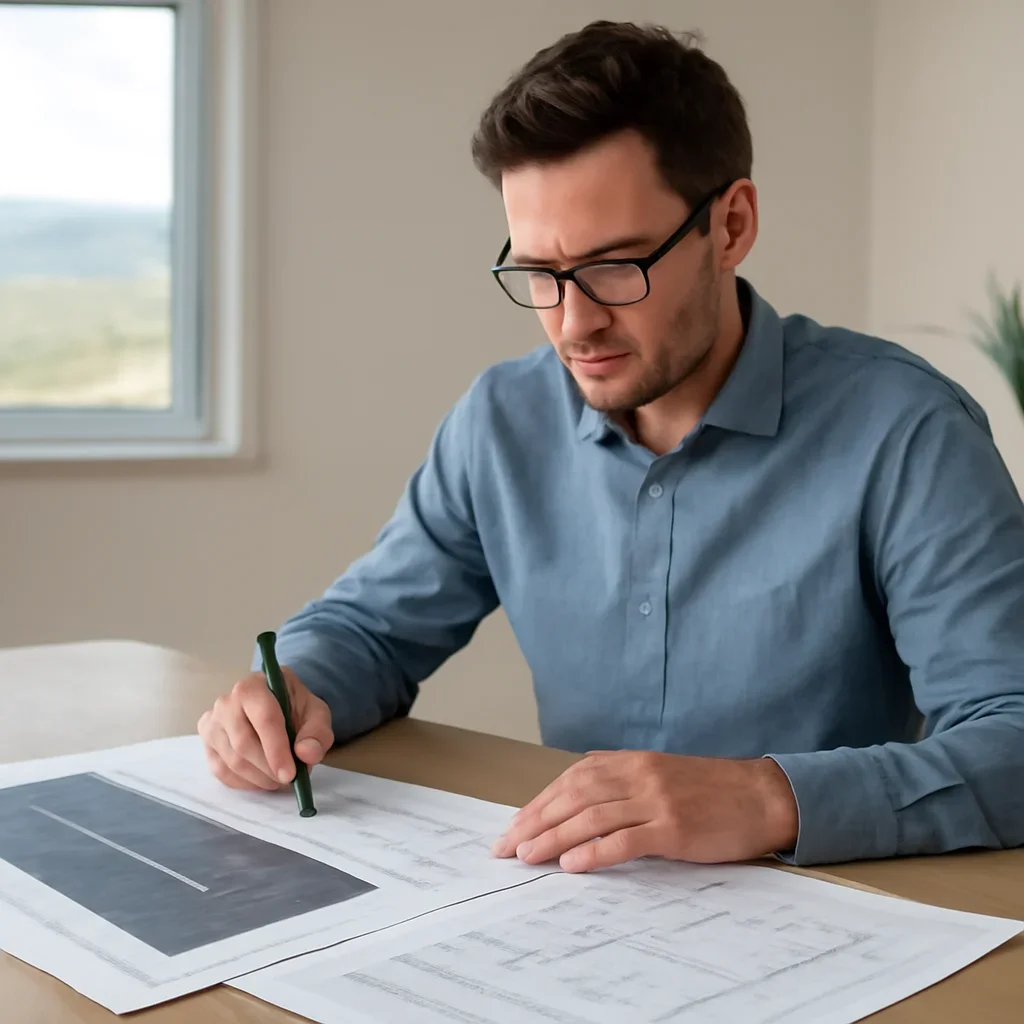 Solar consultant reviewing roof and electrical details for a Princeton, BC project