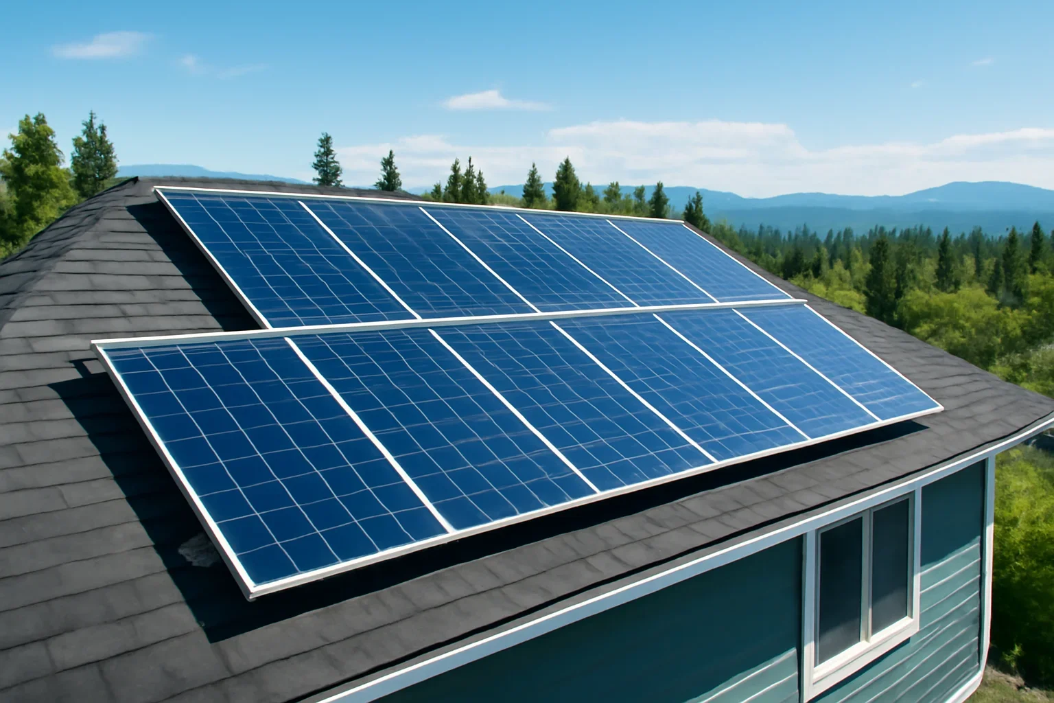 Rooftop solar panels on a property in Quesnel, BC