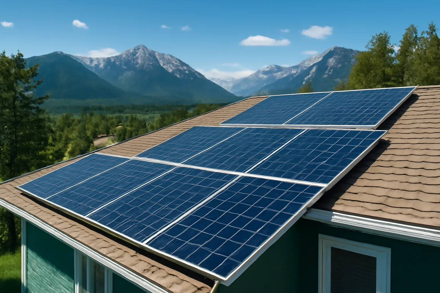 Rooftop solar panels on a property in Radium Hot Springs, BC