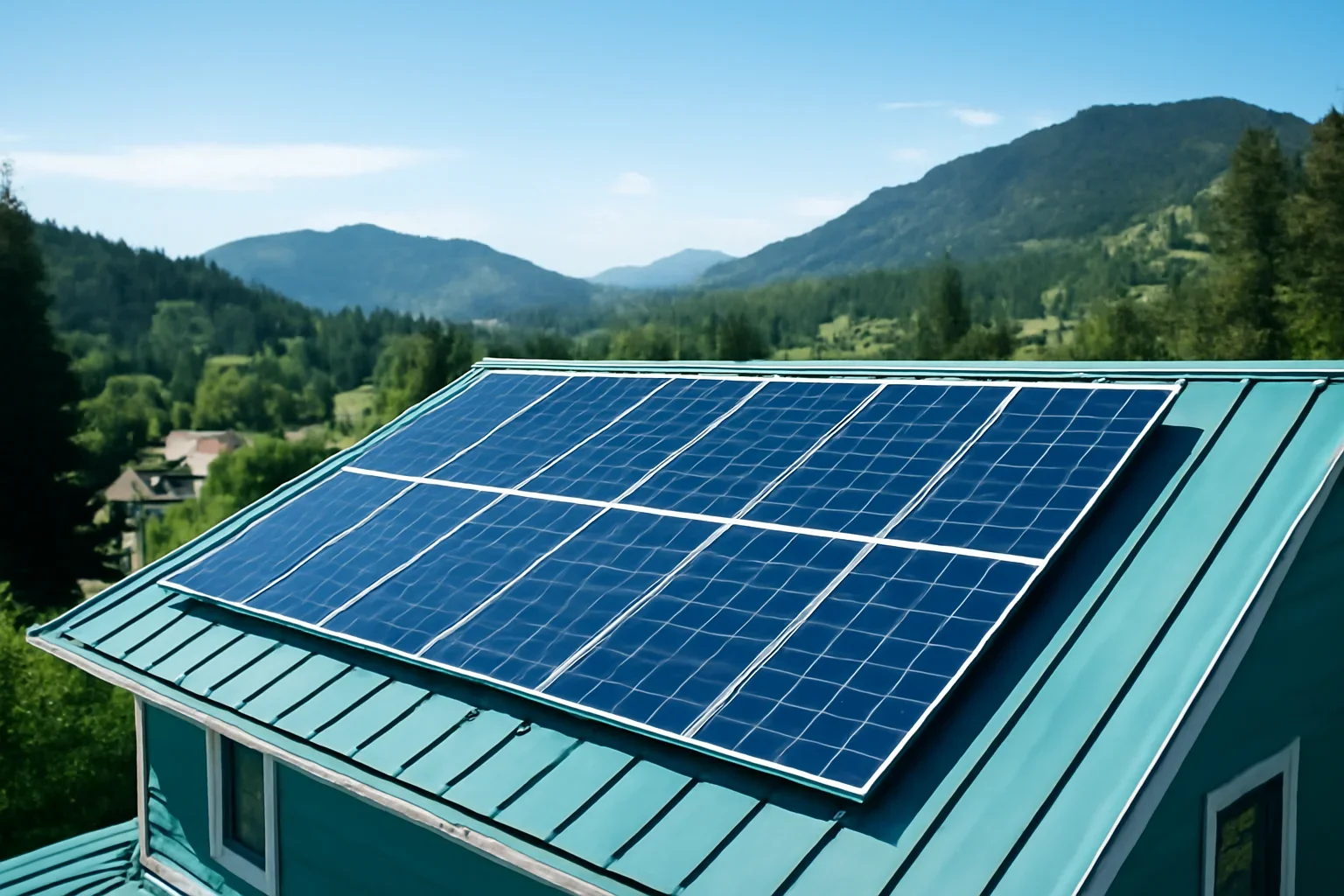 Rooftop solar panels on a property in Rossland, BC