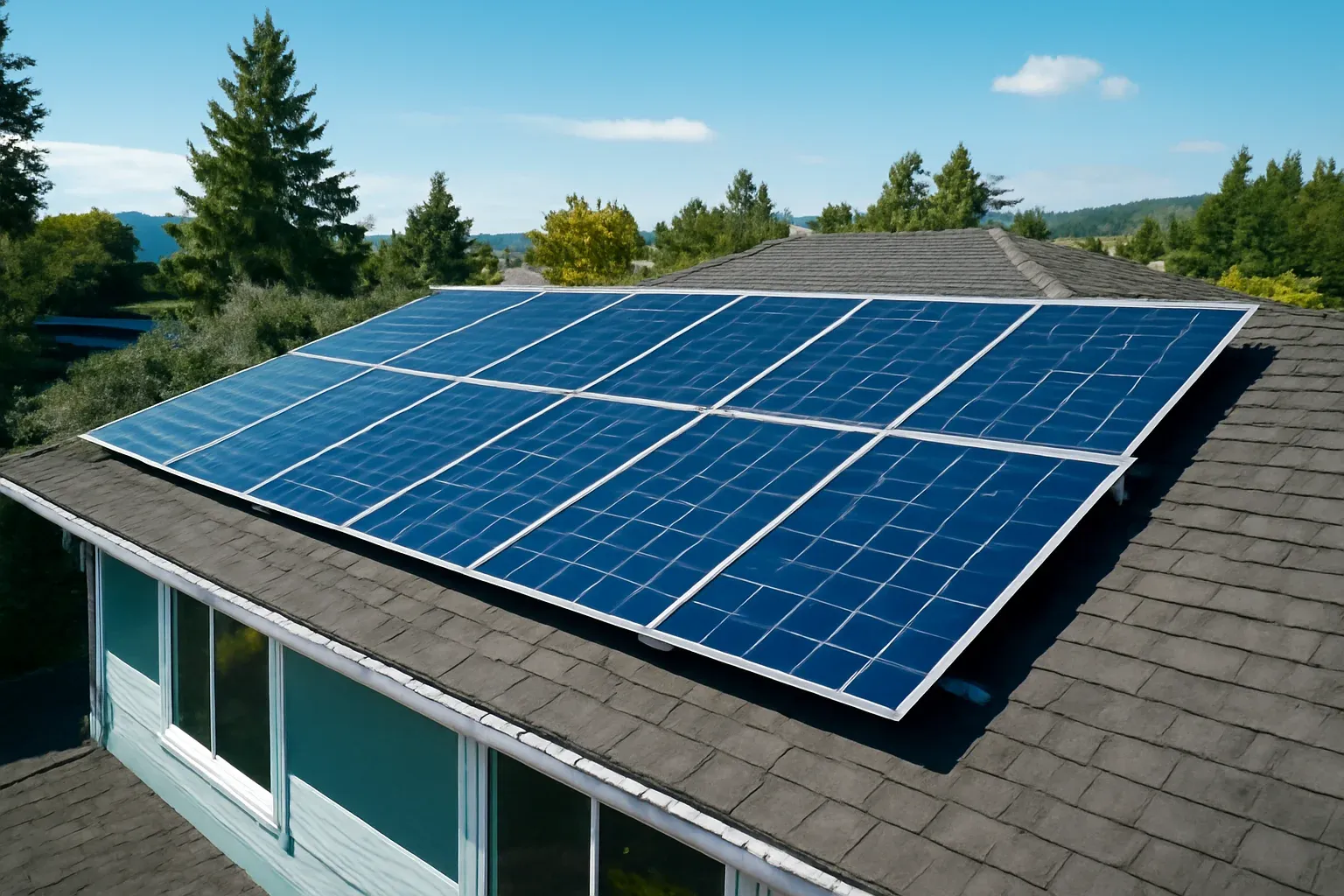 Rooftop solar panels on a property in Saanich, BC