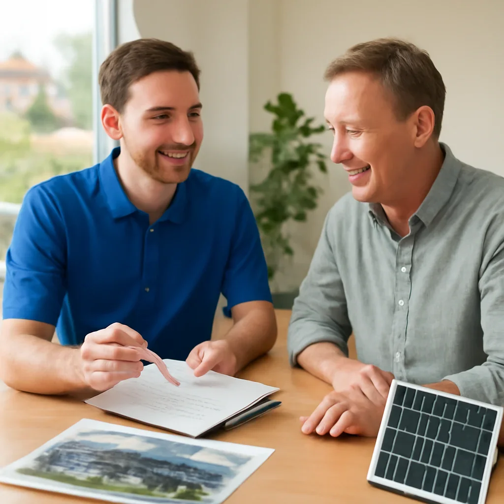 Property owner discussing solar options for Saanich, BC