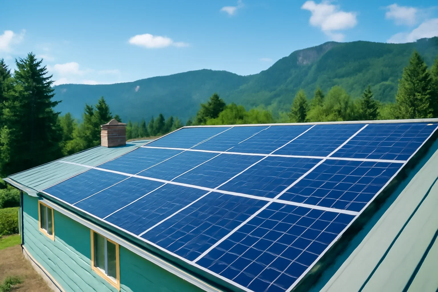 Rooftop solar panels on a property in Salmo, BC