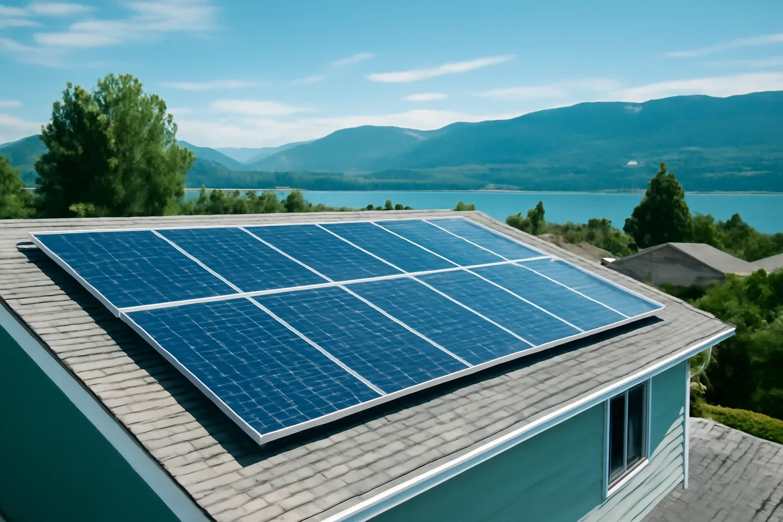 Rooftop solar panels on a property in Salmon Arm, BC