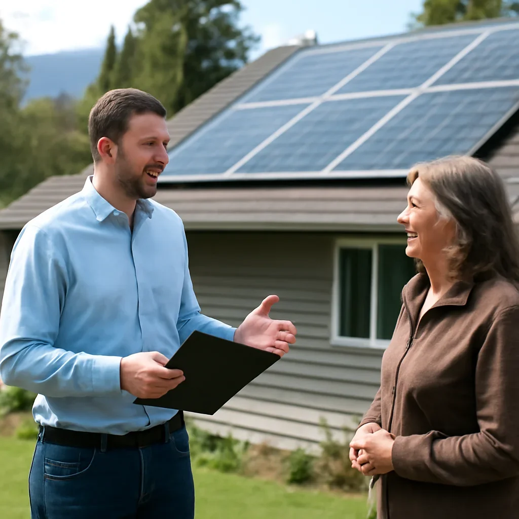 Property owner discussing solar options for Sayward, BC