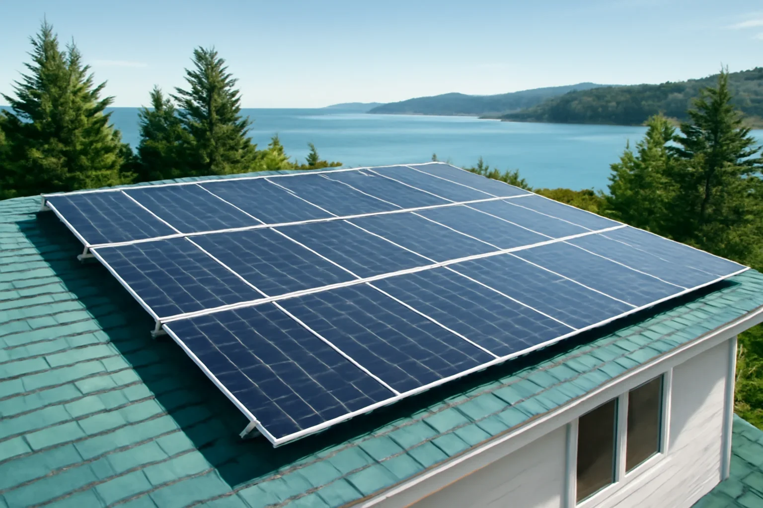 Rooftop solar panels on a property in shíshálh, BC