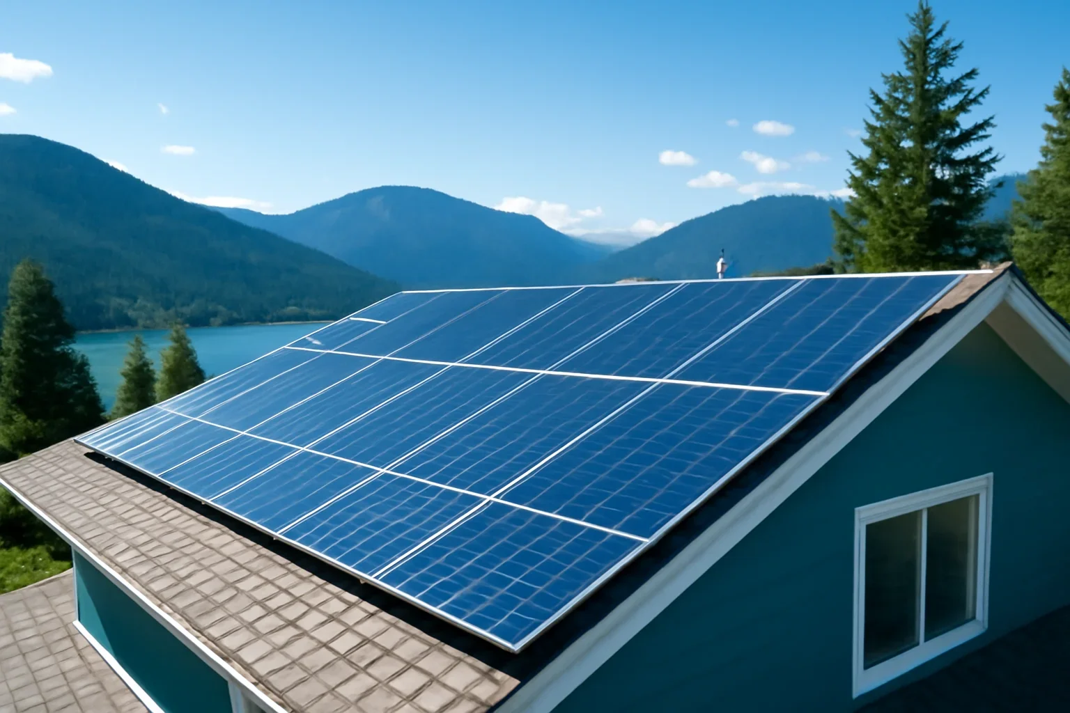 Rooftop solar panels on a property in Sicamous, BC