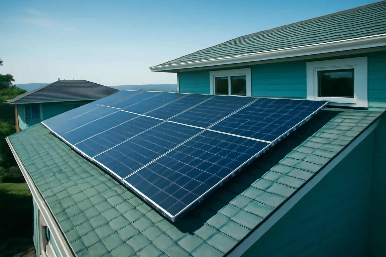 Rooftop solar panels on a property in Sidney, BC