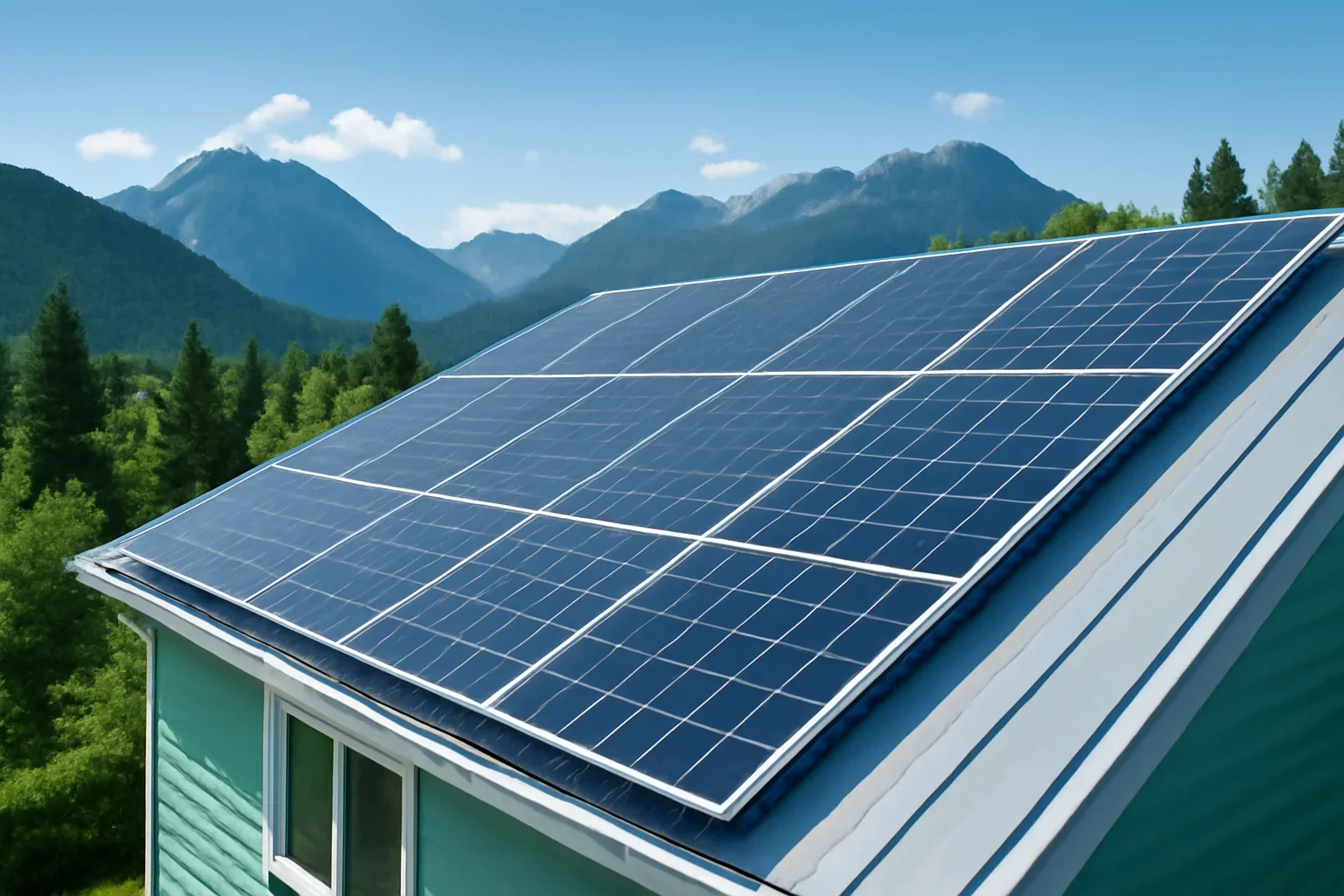 Rooftop solar panels on a property in Silverton, BC
